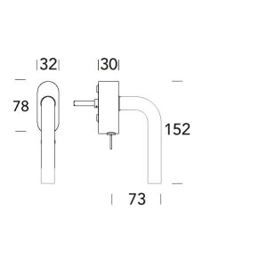 Shuffle raamgreep technische tekening